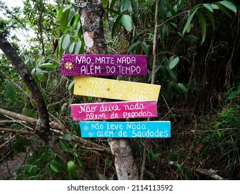 SAO THOME DAS LETRAS, MG, BRAZIL - DEC 28th 2021: City Has Its Major Economic Activities The Stone Mining And Natural Tourism Focused On The Alternative Lifestyle. Colored Positive Message Sign. 