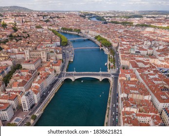 Saone River In Lyon, France, Aerial View