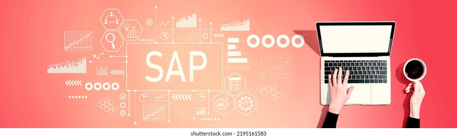 SAP - Business Process Automation Software Theme With Person Using A Laptop Computer