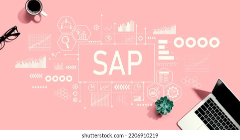 SAP - Business Process Automation Software Theme With A Laptop Computer On A Pink Background