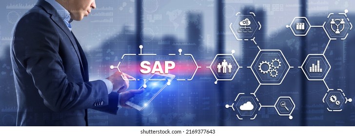 SAP Intelligent Robotic Process Automation. System Software Automation Concept On Futuristic Virtual Screen