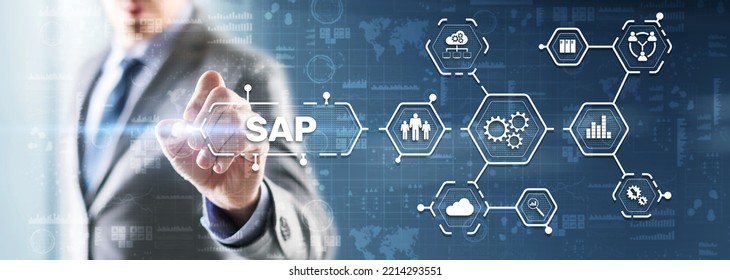 SAP Intelligent Robotic Process Automation. System Software Automation Concept On Futuristic Virtual Screen