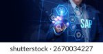 SAP System Software Automation concept on virtual screen data center. Business, modern technology, internet and networking concept.