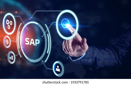 SAP System Software Automation concept on virtual screen data center. Business, modern technology, internet and networking concept. 
