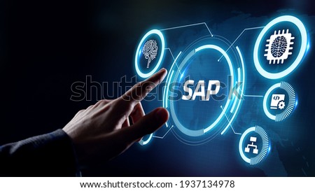 SAP System Software Automation concept on virtual screen data center. Business, modern technology, internet and networking concept.
