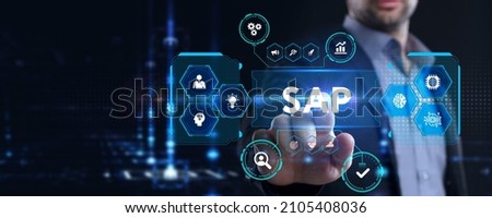 SAP System Software Automation concept on virtual screen data center. Business, modern technology, internet and networking concept.              