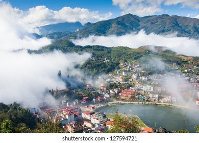 Sapa Valley City In The Mist In The Morning, Vietnam