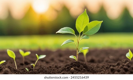 A sapling growing in the middle of the forest.