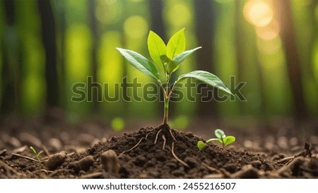 A sapling growing in the middle of the forest.