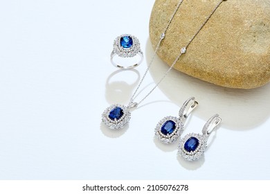 Sapphire Diamond Jewelery On A Natural Background.