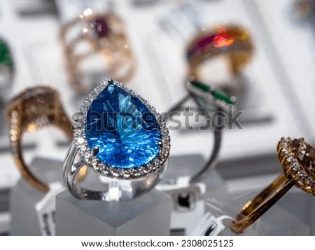 Sapphire and Diamond Ring - On Sale in Shop front in UAE Dubai. Best place in the world to buy luxury jewellery in the souks and markets of the united Arab emirates