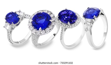 Sapphire Ring With Diamond White And Blue,  Gemstone Jewelry Rubi