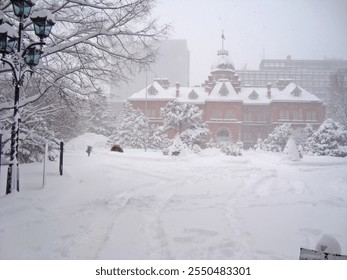 Sapporo city square with historical building on heavy snowfall - Powered by Shutterstock