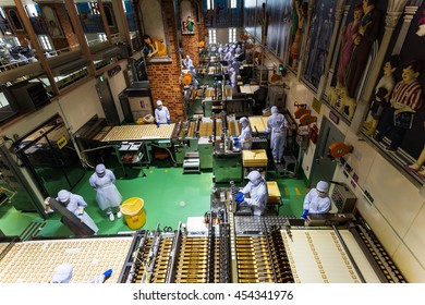 SAPPORO, JAPAN -APRIL 25, 2016: Unidentified Baker Produce Chocolate Product Inside Chocolate Factory 