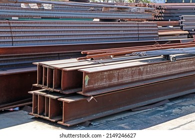 SARABURI-THAILAND-DECEMBER 21 : The H-beam Steel Raw Material Of Steel Tower At Steel Factory, December 21, 2017, Saraburi Province, Thailand.