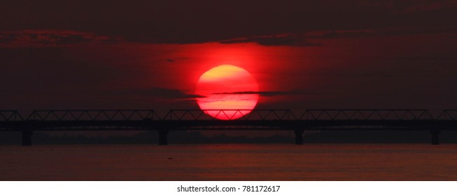 Saraighat Bridge With Sunset View.