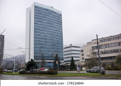 SARAJEVO, BOSNIA - APR 12: Buliding Of The Bosnia And Herzegovina Parliamentary Assembly In Sarajevo, Bosnia. It Was Attacked Seriously During The Siege Of Sarajevo.