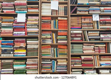 SARAJEVO, BOSNIA - AUGUST 11: Bookshelves on street market on August 11, 2012 in Sarajevo, Bosnia. Outdoor book markets are common occurrence in the cultural city of Sarajevo.