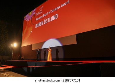 Sarajevo, Bosnia And Herzegovina - 12 08 2022: Honorary Heart Of Sarajevo Presented To Swedish Filmmaker, Ruben Östlund At The 28th Sarajevo Film Festival