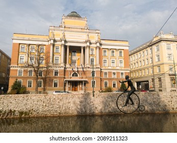 Sarajevo, Bosnia and Herzegovina - December 16, 2020: The building of the Faculty of Law, University of Sarajevo