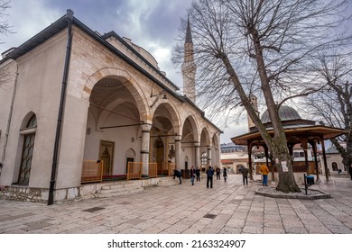 SARAJEVO, BOSNIA AND HERZEGOVINA-March 2022: The Gazi Husrev-bey Mosque is a mosque in the city of Sarajevo, Bosnia and Herzegovina. Built in 16 century, it is the largest historical mosque in Bosnia