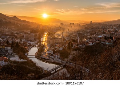 Sarajevo colorful sunset panorama photograph 