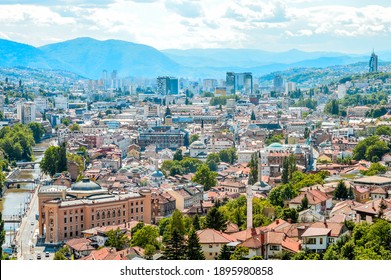 Sarajevo landscape full city arial view 