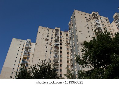 Sarajevo,Bosnia- September 7,2019: Bullet Holes On Buildings In Sarajevo, Sarajevo War