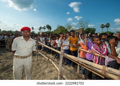 Saran, Bihar, India-Sep 15 2015: Police Securing Political Rally At Saran District Bihar During Assembly Election.