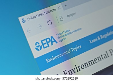 SARANSK, RUSSIA - FEBRUARY 06, 2017: A computer screen shows details of United States Environmental Protection Agency main page on its web site. Selective focus.