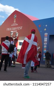 SARANSK, RUSSIA - JUNE 16, 2018:  Danish Football Fan Before Football Match Between Peru Vs. Denmark.