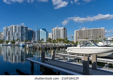 Sarasota, FL, USA - January 11, 2022: The Vue Condos And Other Buildings On The Waterfront In Downtown, Sarasota FL, USA. 