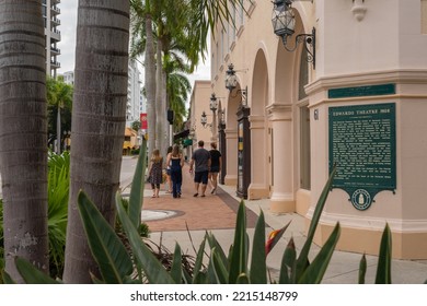 Sarasota, FL, US-October 1, 2022:  Street Scene In Historic Downtown District.