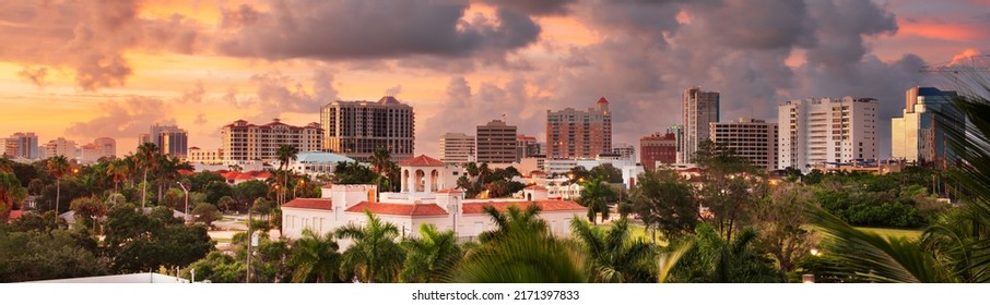 Sarasota, Florida, USA Downtown City Skyline At Twilight.