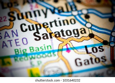 Saratoga. California. USA On A Map.