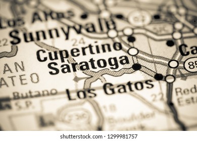 Saratoga. California. USA On A Map