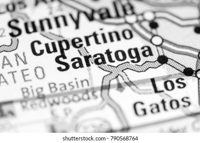 Saratoga. California. USA On A Map.