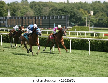 SARATOGA SPRINGS - August 16: Sweet Bama Breeze With Alan Garcia Aboard Lead The Fourth Race August 16, 2008 In Saratoga Springs, NY.