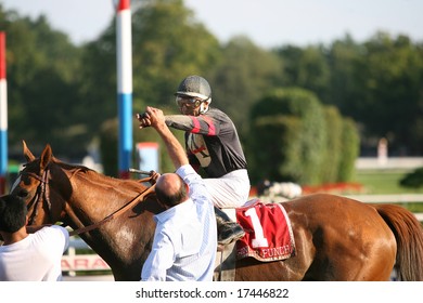 SARATOGA SPRINGS - August 22: Congratulations For Rafael Bejarano Aboard Ginger Punch After Winning The Personal Ensign Grade I Stakes Race August 22, 2008 In Saratoga Springs, NY.