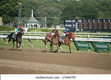 SARATOGA SPRINGS - August 22: Ginger Punch Battles Lemon Drop Mom  In The Stretch Run Of The Personal Ensign Grade I Stakes Race August 22, 2008 In Saratoga Springs, NY.