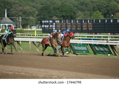 SARATOGA SPRINGS - August 22: Ginger Punch Battles Lemon Drop Mom  In The Stretch Run Of The Personal Ensign Grade I Stakes Race August 22, 2008 In Saratoga Springs, NY.