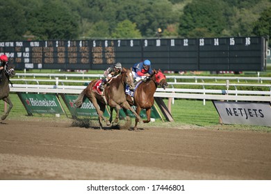 SARATOGA SPRINGS - August 22: Ginger Punch Battles Lemon Drop Mom  In The Stretch Run Of The Personal Ensign Grade I Stakes Race August 22, 2008 In Saratoga Springs, NY.