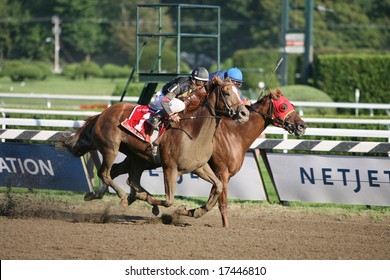 SARATOGA SPRINGS - August 22: Ginger Punch And Lemon Drop Mom Are All Even In The Stretch Run Of The Personal Ensign Grade I Stakes Race August 22, 2008 In Saratoga Springs, NY.