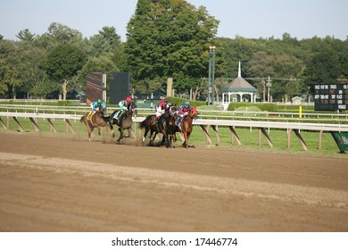 SARATOGA SPRINGS - August 22: Golden Velvet And  Lemon Drop Mom Battle For The Early Lead In The Personal Ensign Grade I Stakes Race August 22, 2008 In Saratoga Springs, NY.