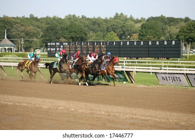 SARATOGA SPRINGS - August 22: Golden Velvet And  Lemon Drop Mom Battle For The Early Lead In The Personal Ensign Grade I Stakes Race August 22, 2008 In Saratoga Springs, NY.