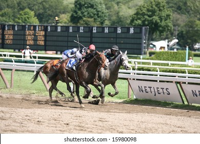 SARATOGA SPRINGS - August 9: Dr. D.F.C. Battles Stud Muffin In The Stretch Of The Solomon Northup Stakes August 9, 2008 In Saratoga Springs, NY.