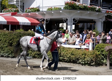 SARATOGA SPRINGS - August 9: Stud Muffin With Edgar Prado Aboard Leaves The Paddock For The Solomon Northup Stakes  August 9, 2008 In Saratoga Springs, NY.