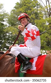 SARATOGA SPRINGS, NY - AUG 9: 2009 Kentucky Derby Winner Jockey Calvin Borel Smiles At Fans At Saratoga Race Course August 9, 2009 In Saratoga Springs, NY.