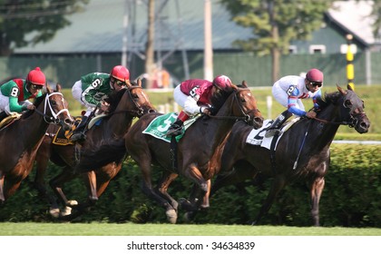 SARATOGA SPRINGS, NY- AUGUST 1:  Quiet Meadow Leads Criticism (GB) Down The Stretch In The 71st Diana Stakes At Saratoga Race Track,  August 1, 2009 In Saratoga Springs, NY.