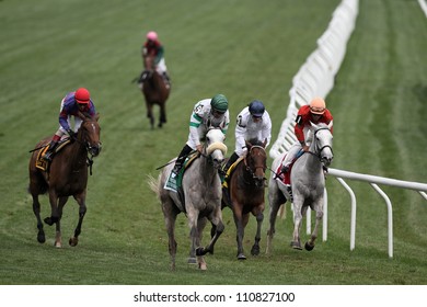 SARATOGA SPRINGS, NY - JULY 28: Jockey Javier Castellano Aboard Winter Memories Rides Out After Winning The Diana Stakes On July 28, 2012 Saratoga Springs, New York